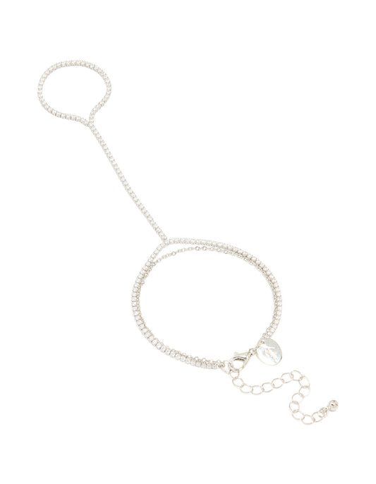 Silver Cubic Zirconia Dainty Tennis Hand Chain