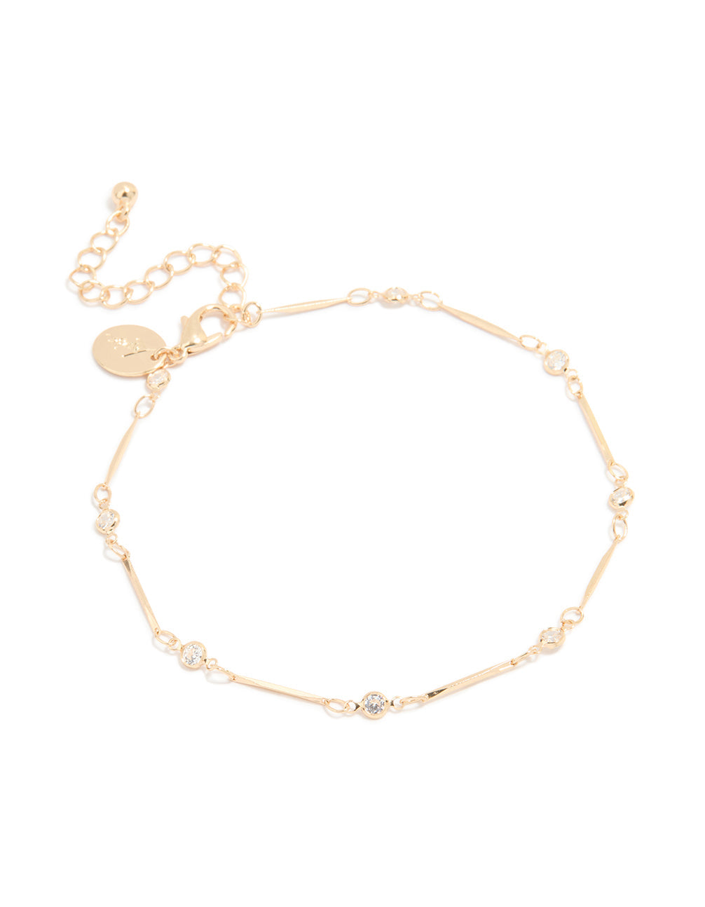 Gold Cubic Zirconia Dainty Bar Anklet