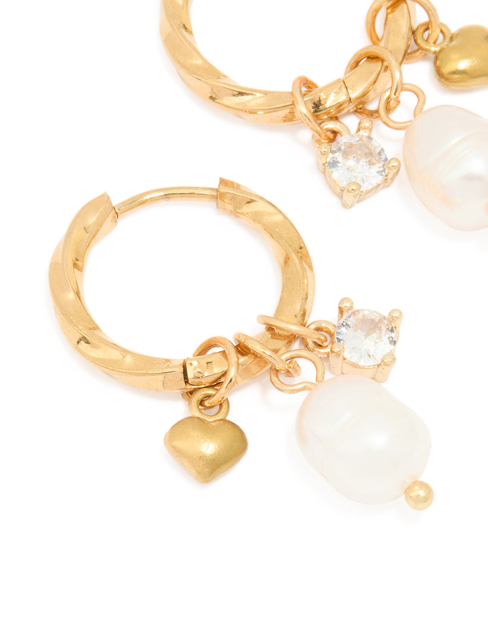 Waterproof Gold Plated Stainless Steel Freshwater Pearl Twist Hoop Earrings