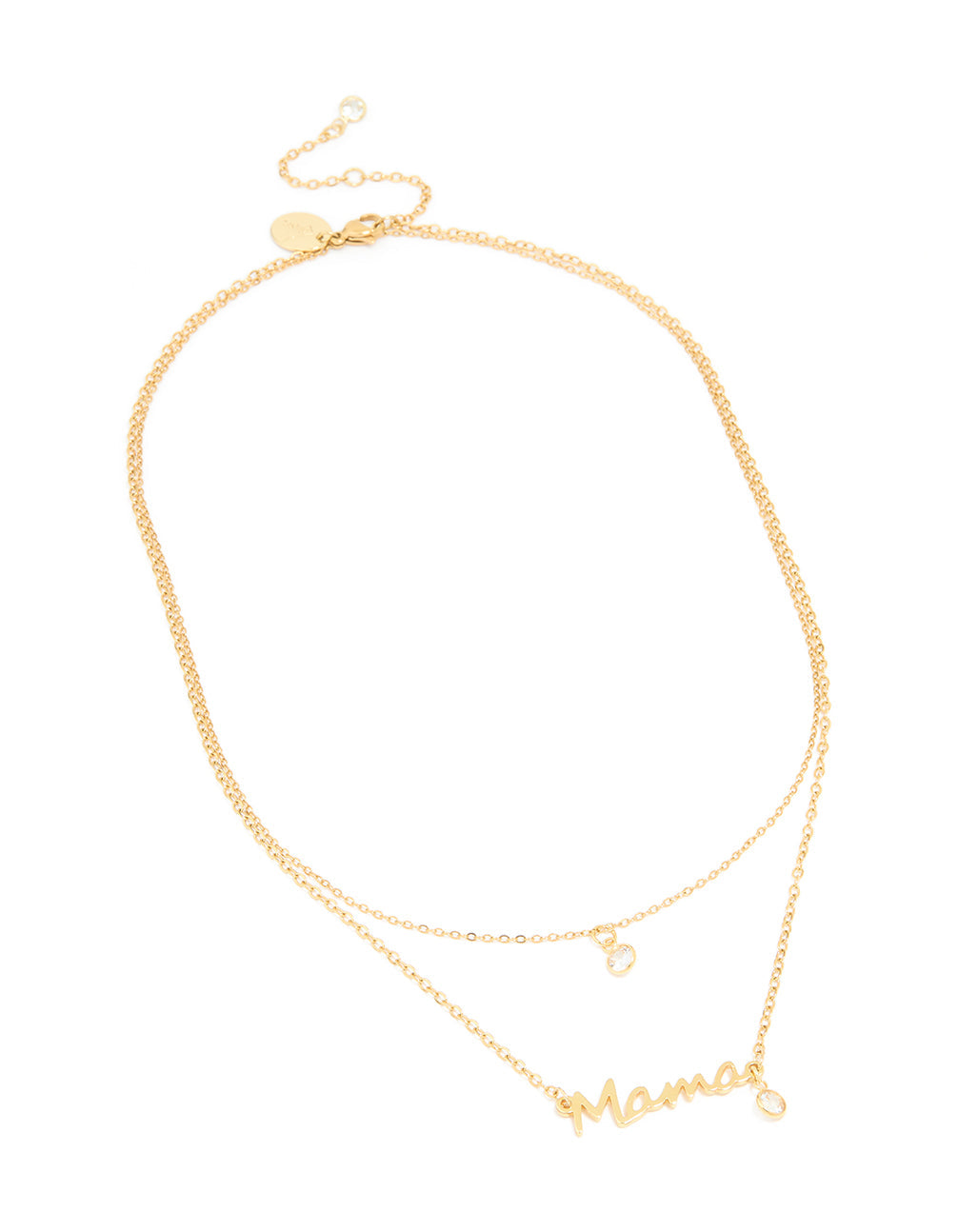 Waterproof Gold Plated Stainless Steel Mama & Cubic Zirconia Pendant Necklaces 2-Pack