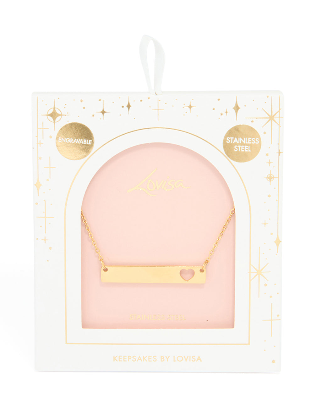 Waterproof Gold Plated Stainless Steel Heart Engravable Bar Necklace
