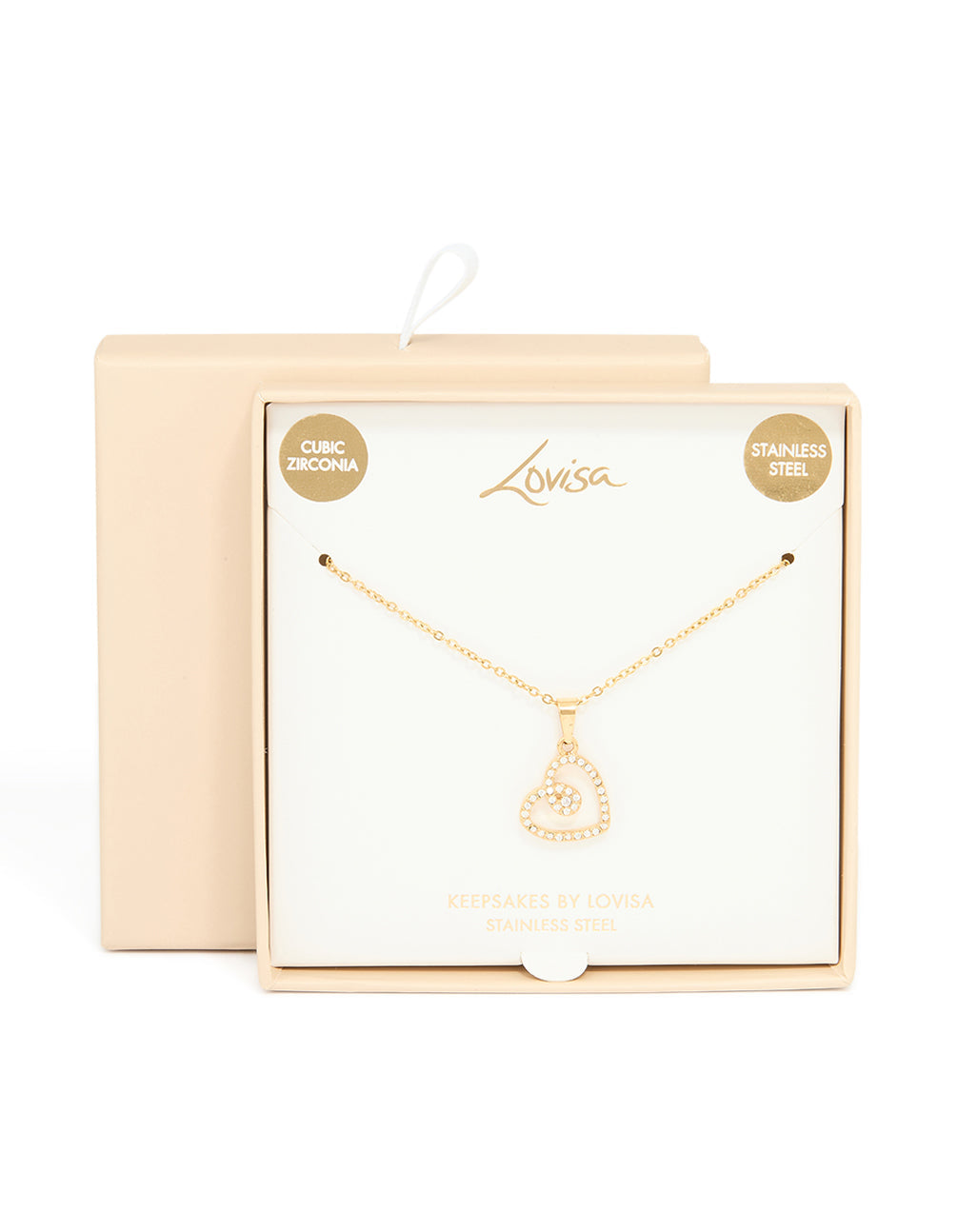 Waterproof Gold Plated Stainless Steel Cubic Zirconia Heart Necklace