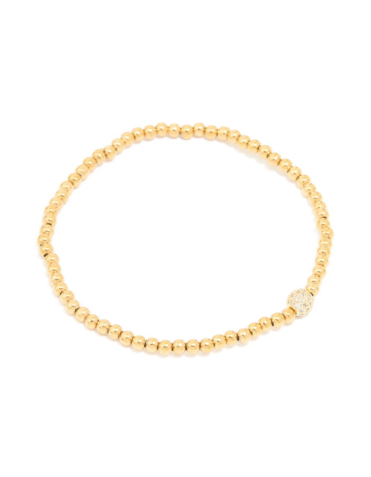 Waterproof Gold Plated Stainless Steel Cubic Zirconia Ball Stretch Bracelet