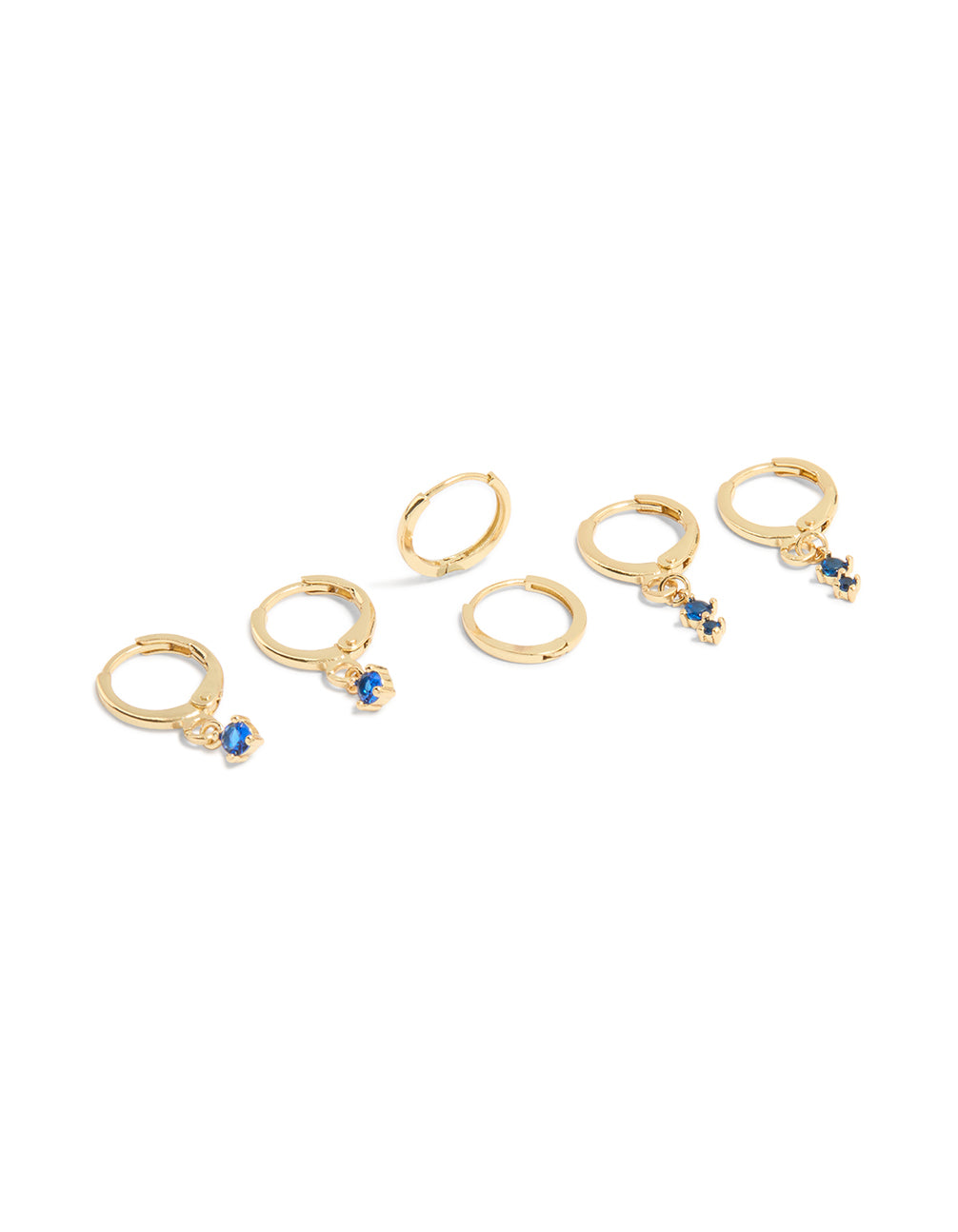 Gold Plated Dainty Blue Cubic Zirconia Hoop Earrings 3-Pack
