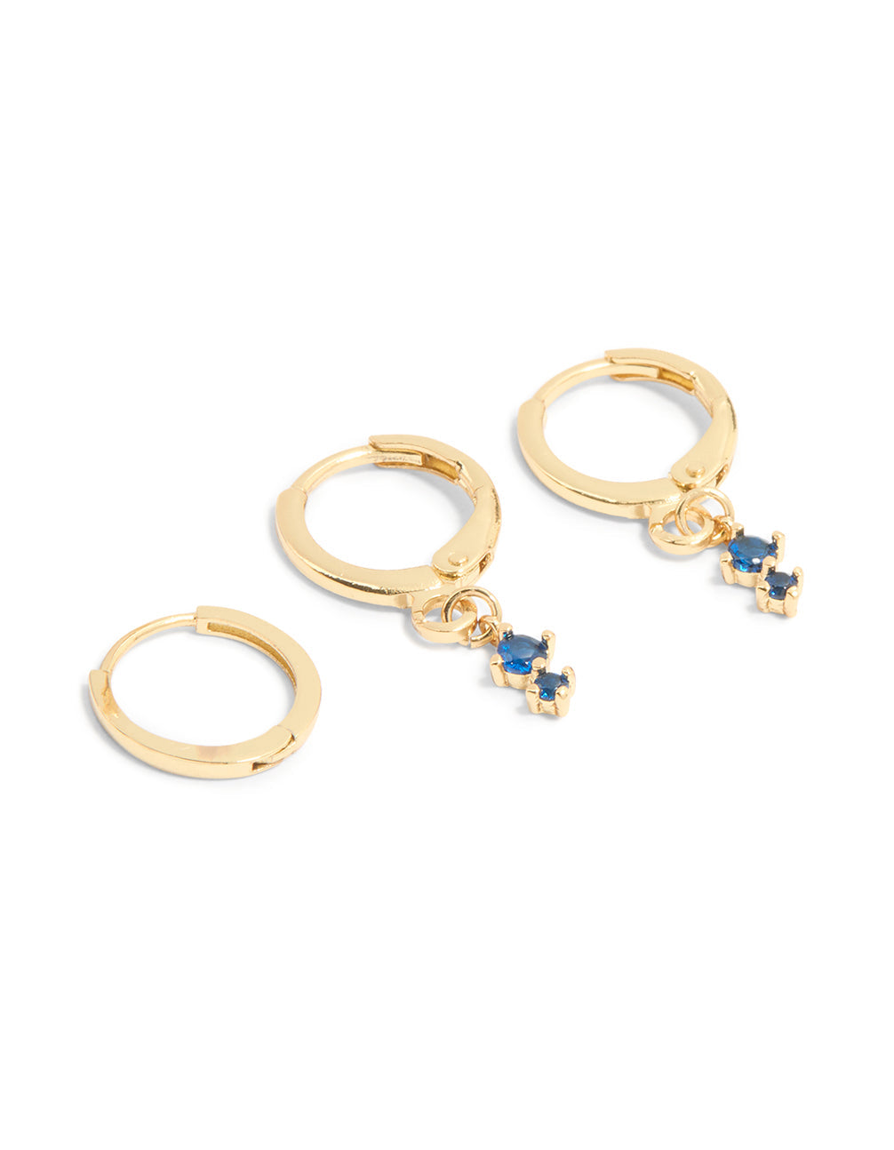 Gold Plated Dainty Blue Cubic Zirconia Hoop Earrings 3-Pack