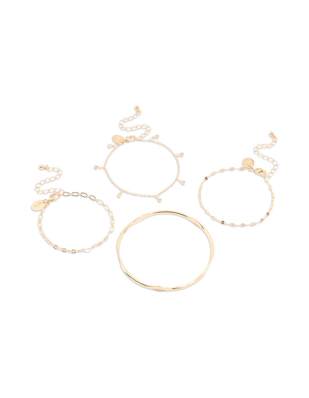 Gold Diamante & Droplet Bracelets 4-Pack
