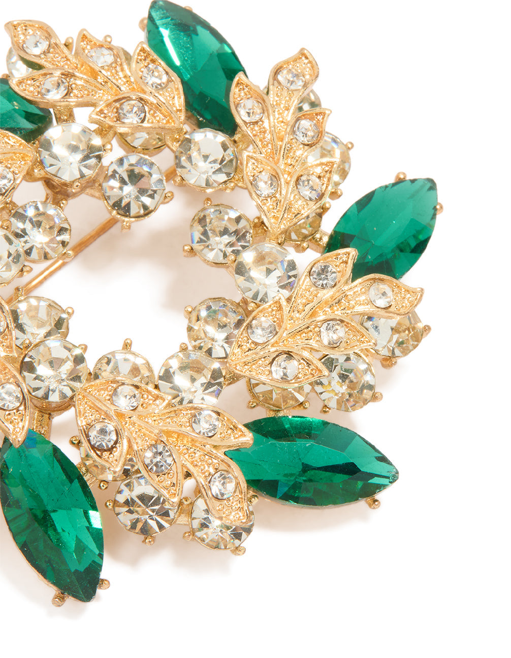 Gold Green Diamante Wreath Brooch