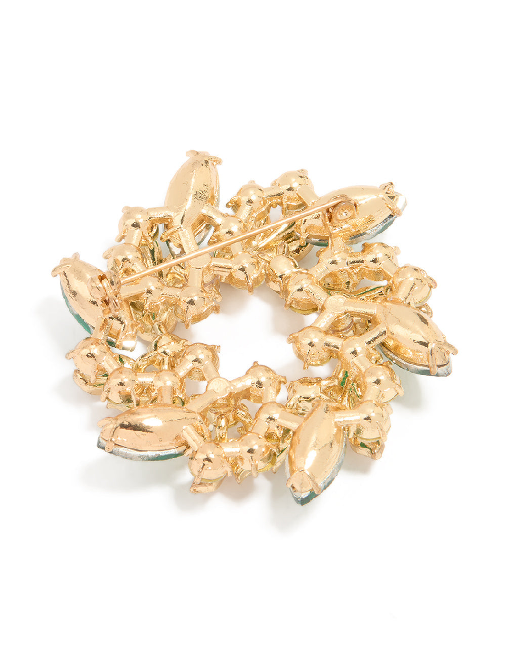 Gold Green Diamante Wreath Brooch