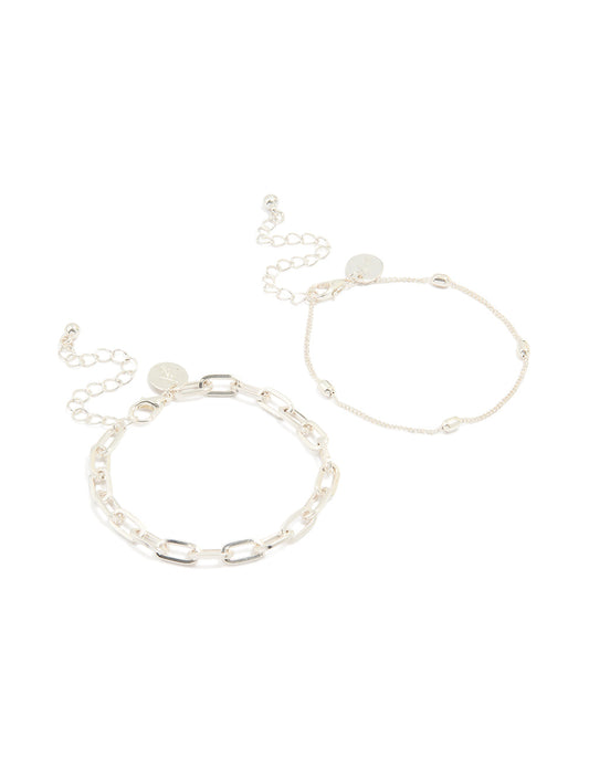Silver Diamante & Ball Chain Bracelets 2-Pack