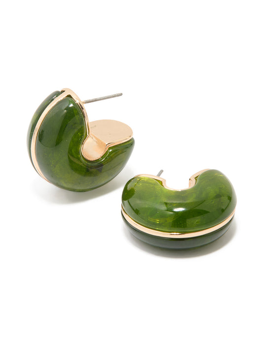 Gold Green Acrylic Small C-Hoop Earrings