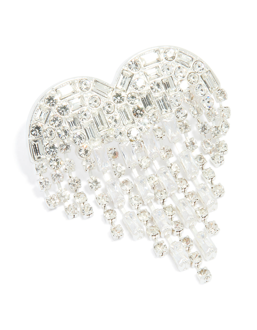 Silver Diamante Fringe Heart Brooch