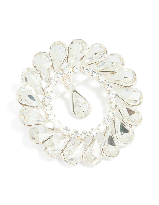 Silver Circular Diamante Drop Brooch