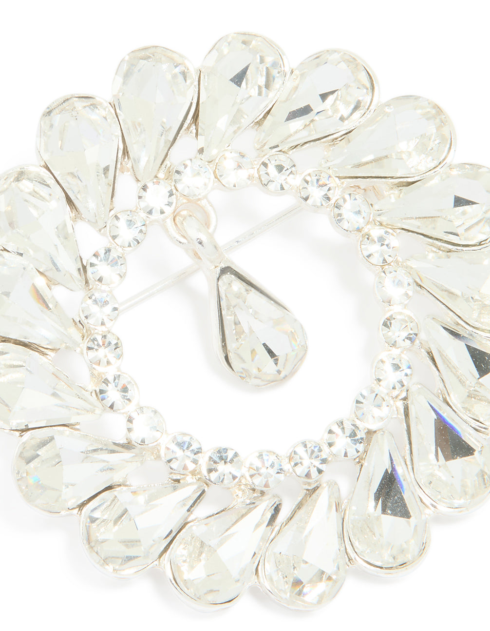 Silver Circular Diamante Drop Brooch