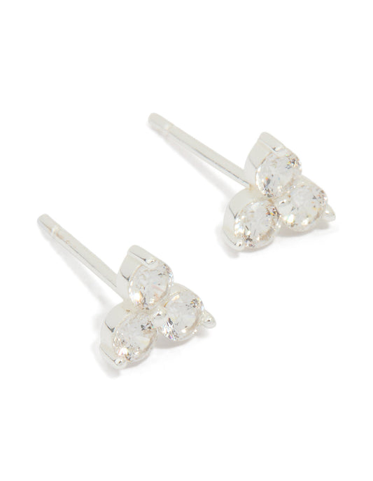 Sterling Silver Cubic Zirconia Trio Stud Earrings