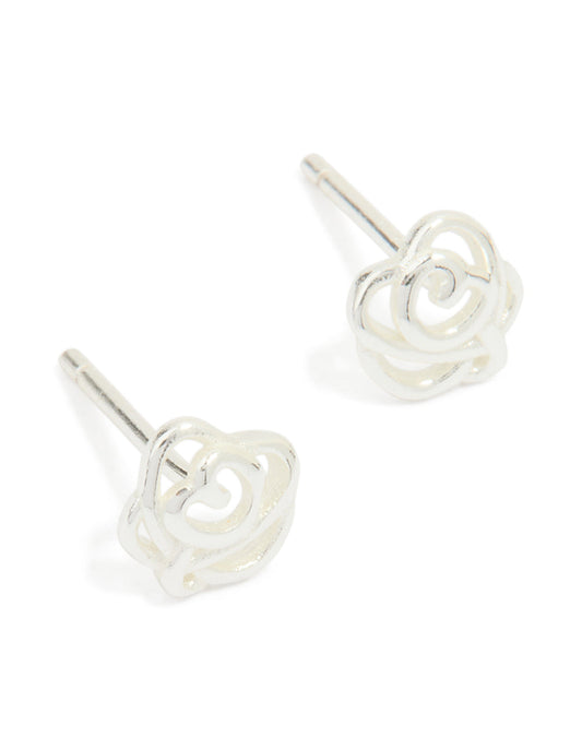 Sterling Silver Cubic Zirconia Rose Stud Earrings