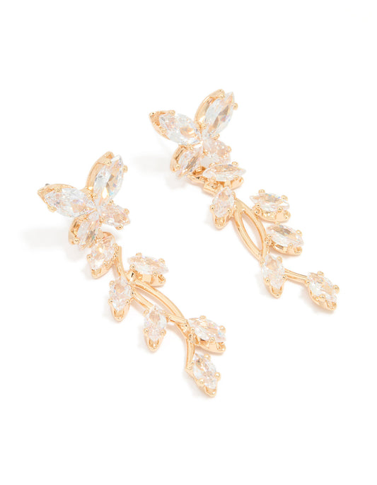 Gold Diamante Vine Drop Earrings