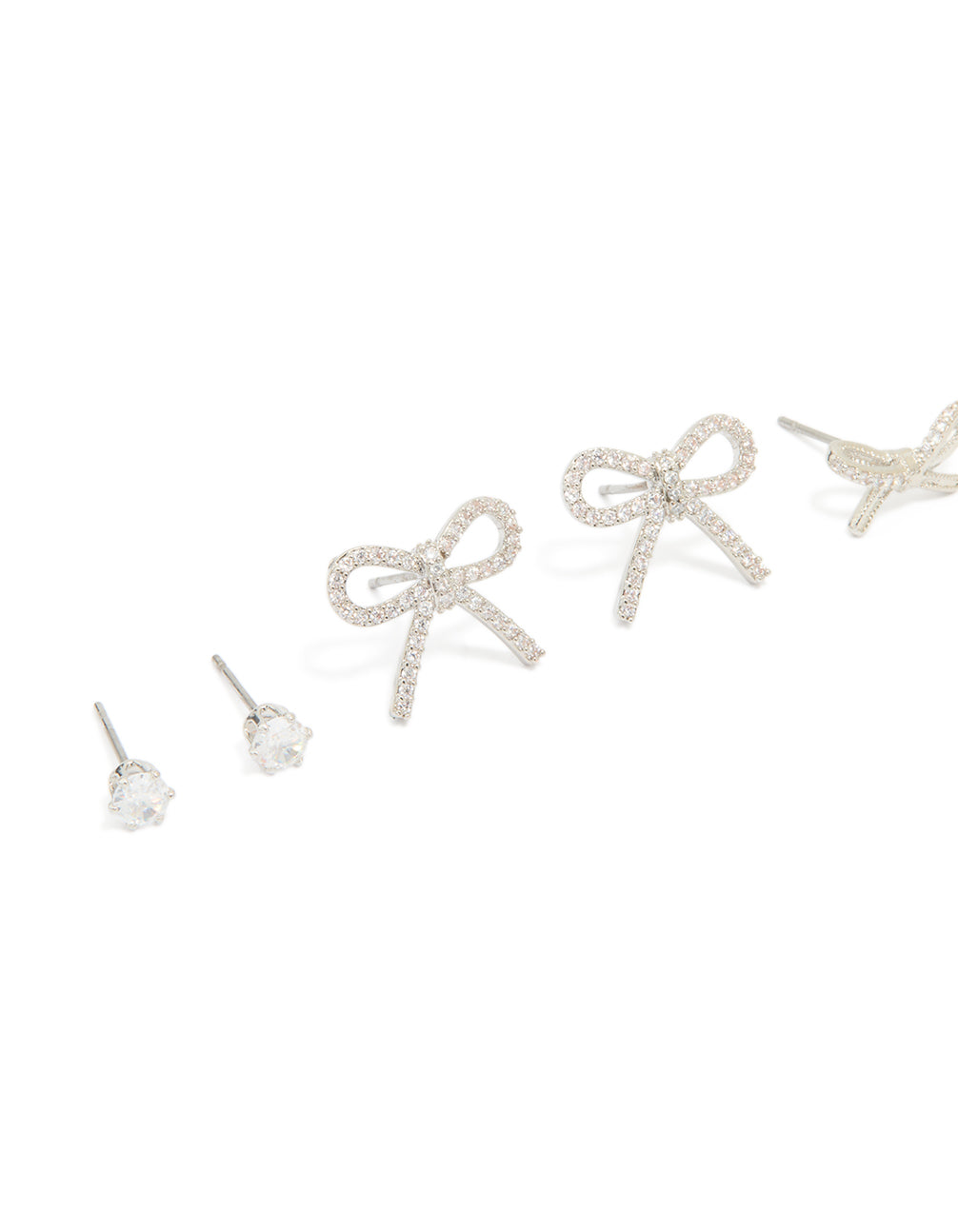 Silver Bow & Classic Stud Earrings 3-Pack