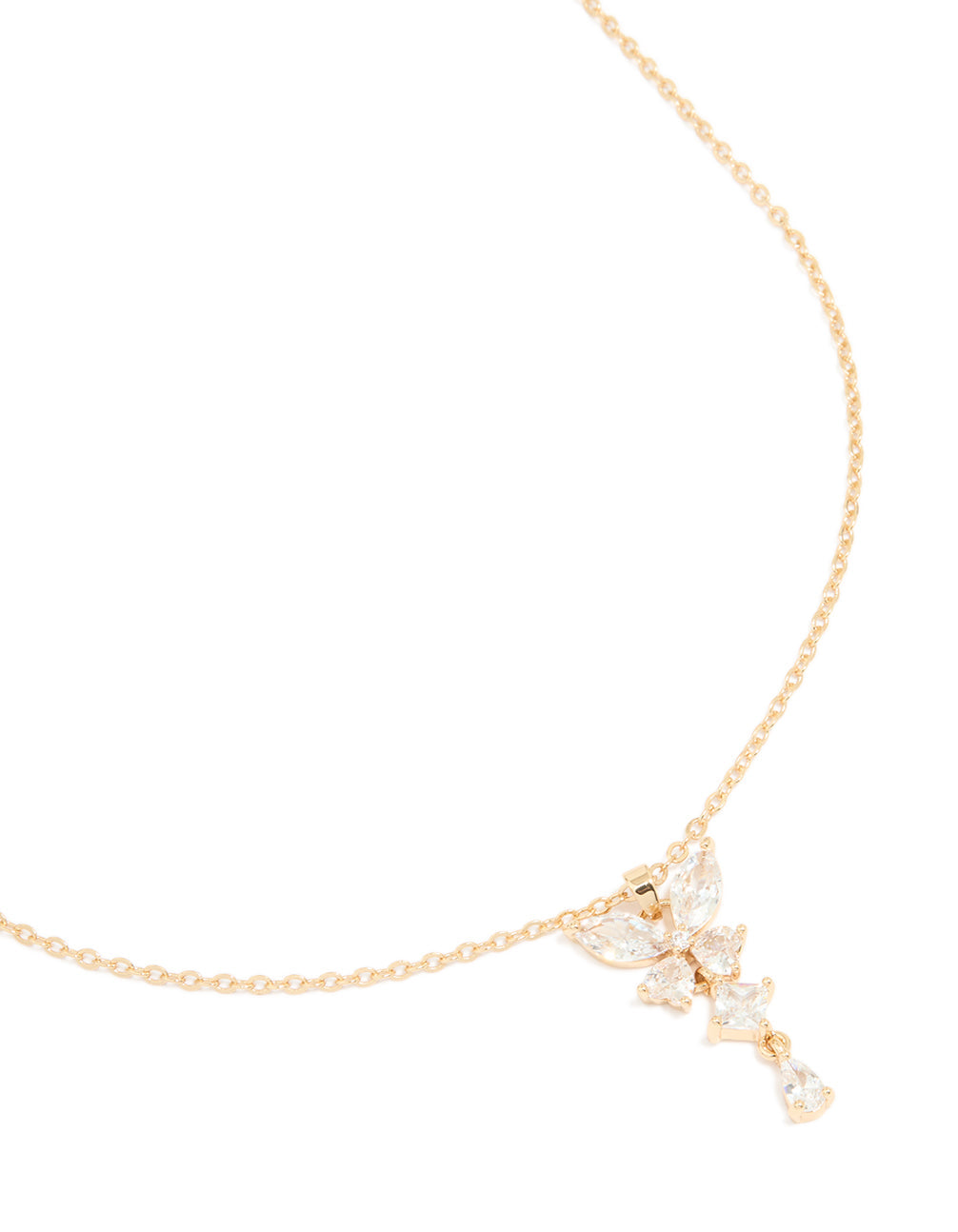 Gold Diamante Butterfly Drop Necklace