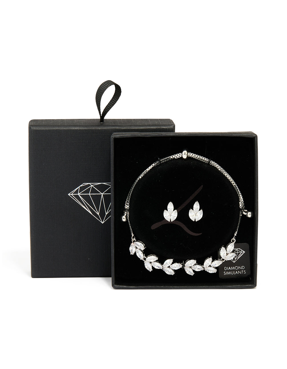 Silver Diamante Vine Toggle Bracelet & Earrings Set