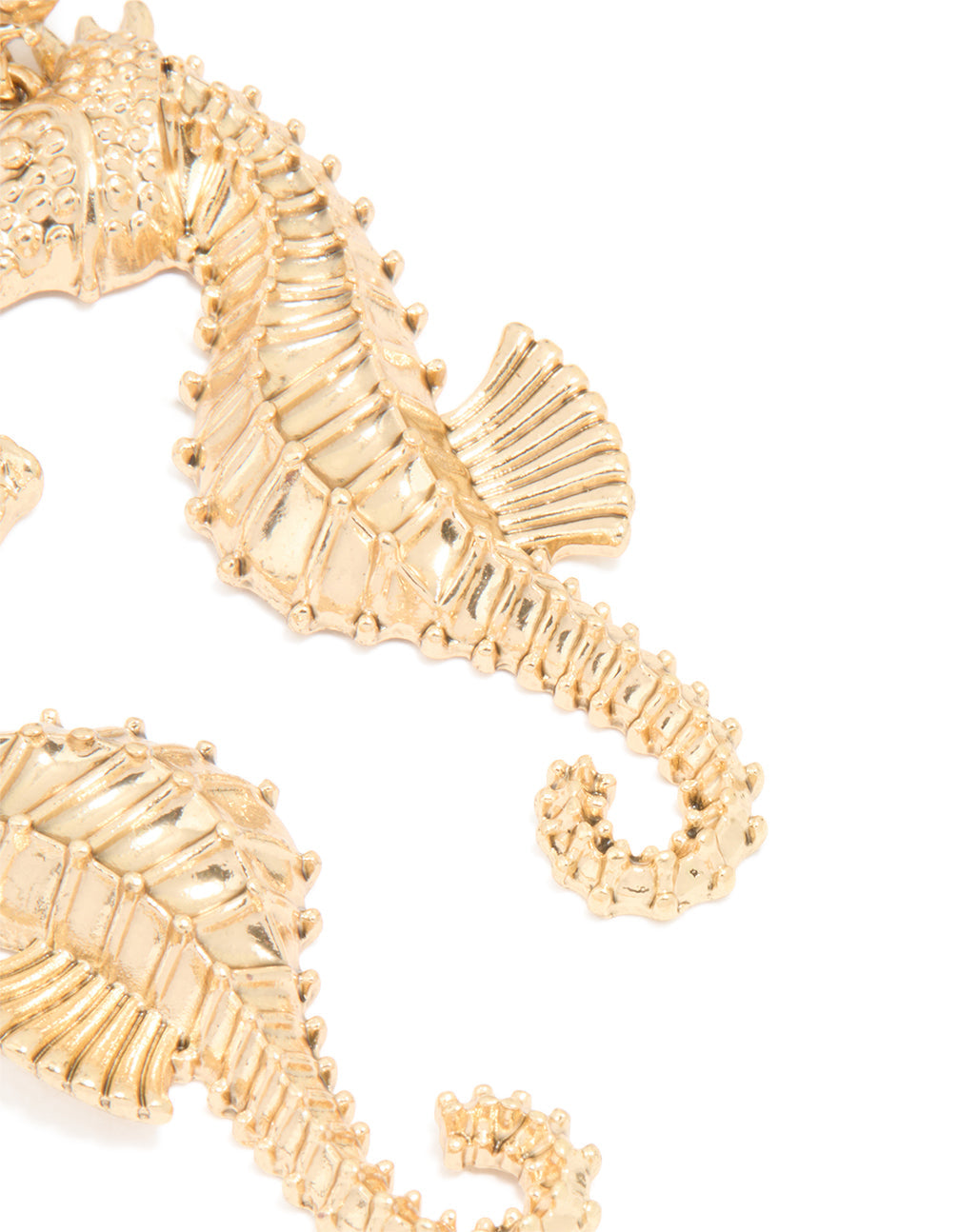 Gold Ribbed Seahorse Earrings