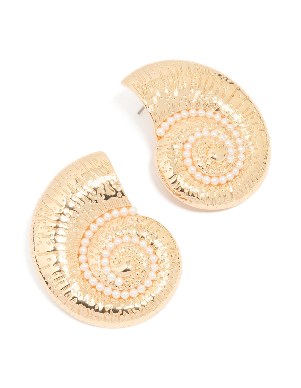 Gold Pearl Swirl Shell Earrings