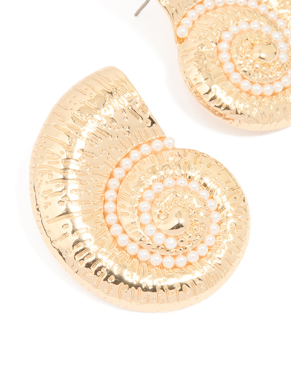 Gold Pearl Swirl Shell Earrings