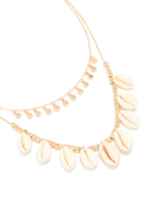 Gold Genuine Cowry Shell Dainty Layered Necklace