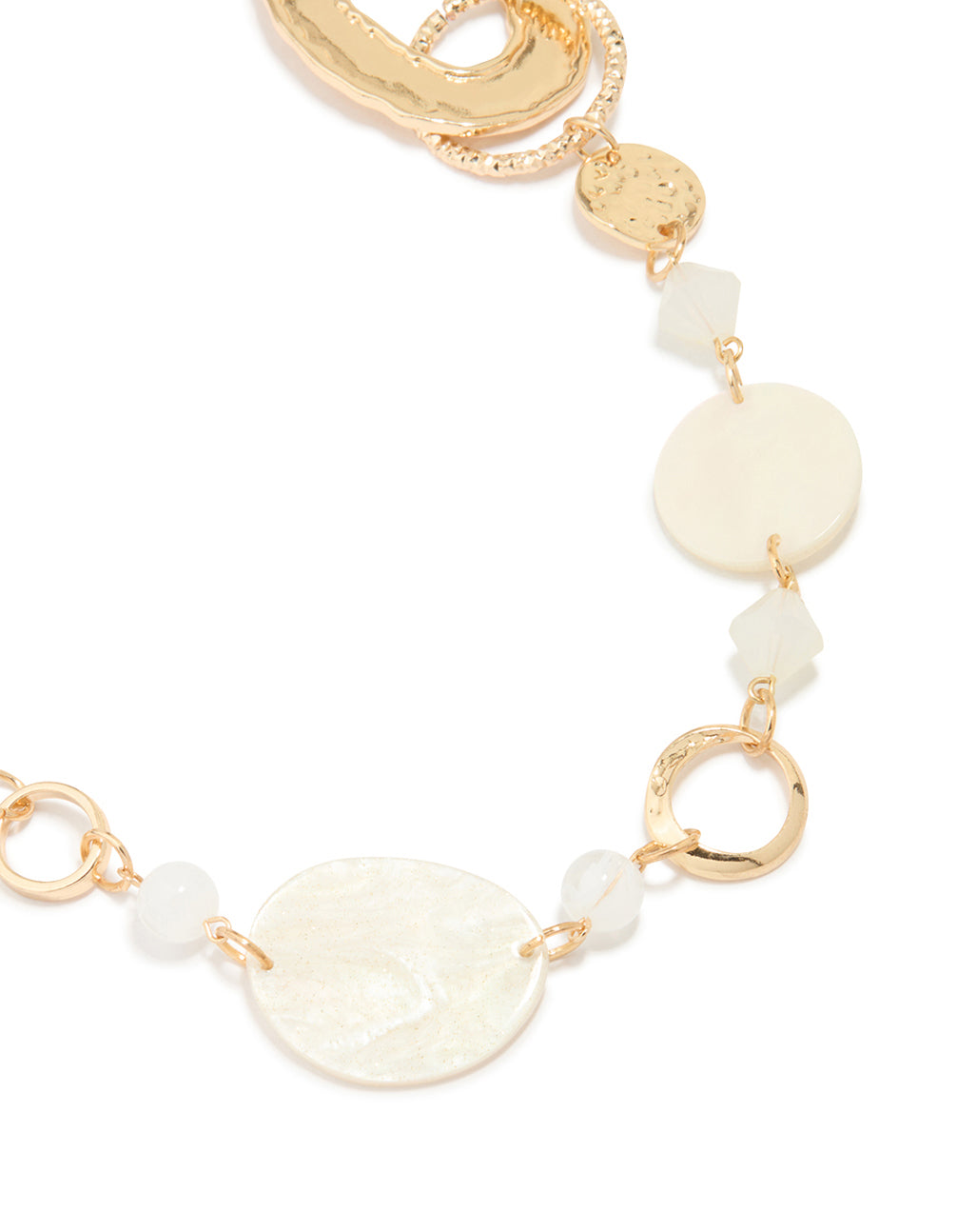 Gold Pearl Molten Link Disc Necklace