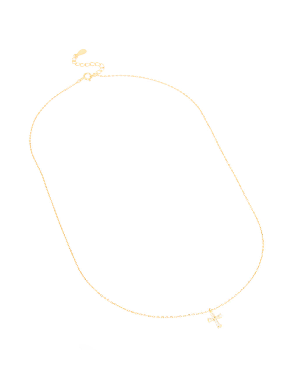 Gold Plated Sterling Silver Cubic Zirconia Cross Necklace