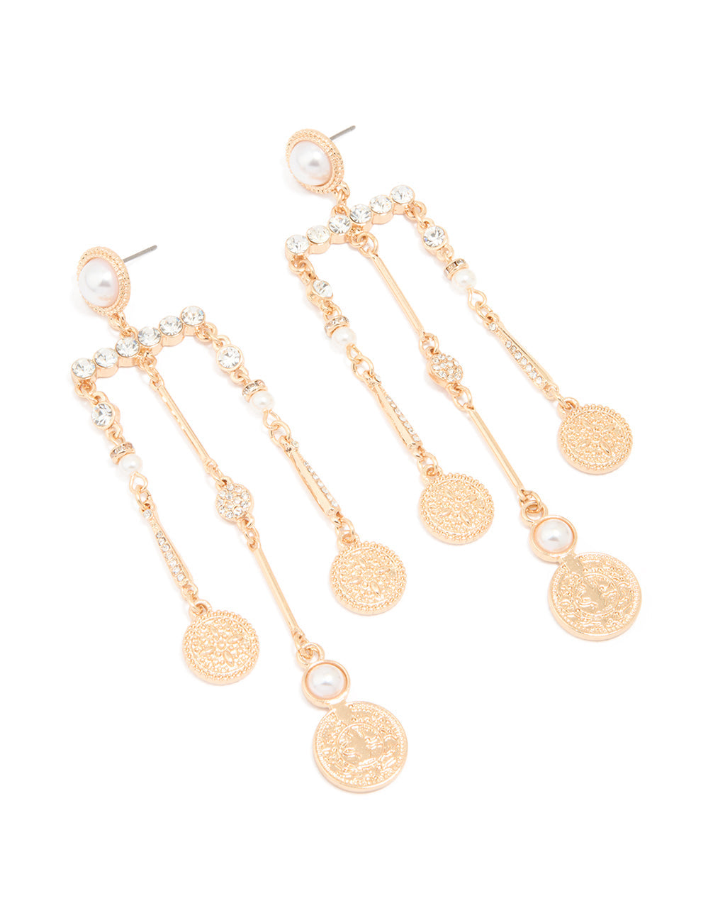 Gold Pearl & Diamante Mobile Earrings