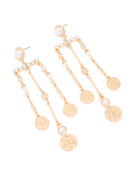 Gold Pearl & Diamante Mobile Earrings