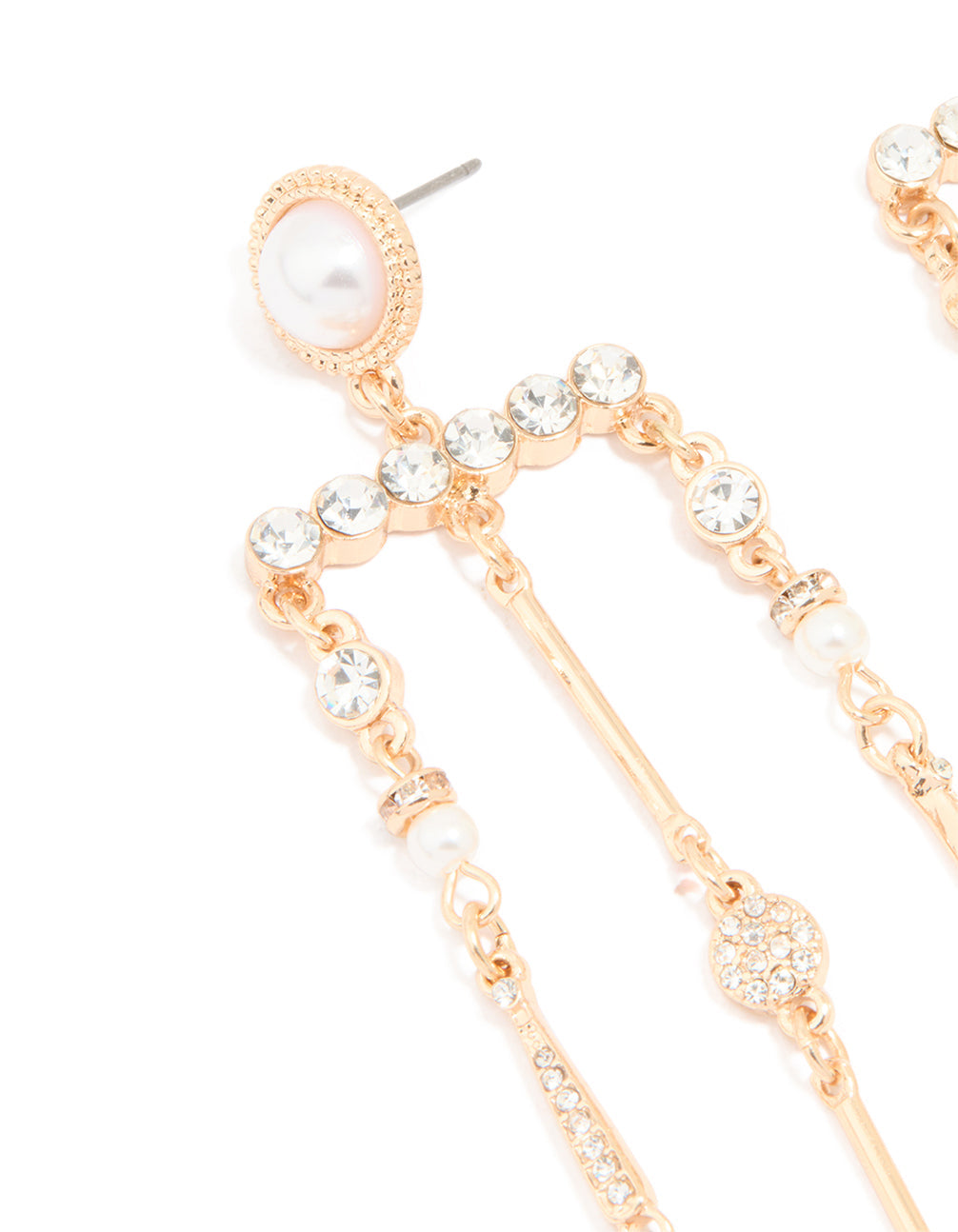 Gold Pearl & Diamante Mobile Earrings