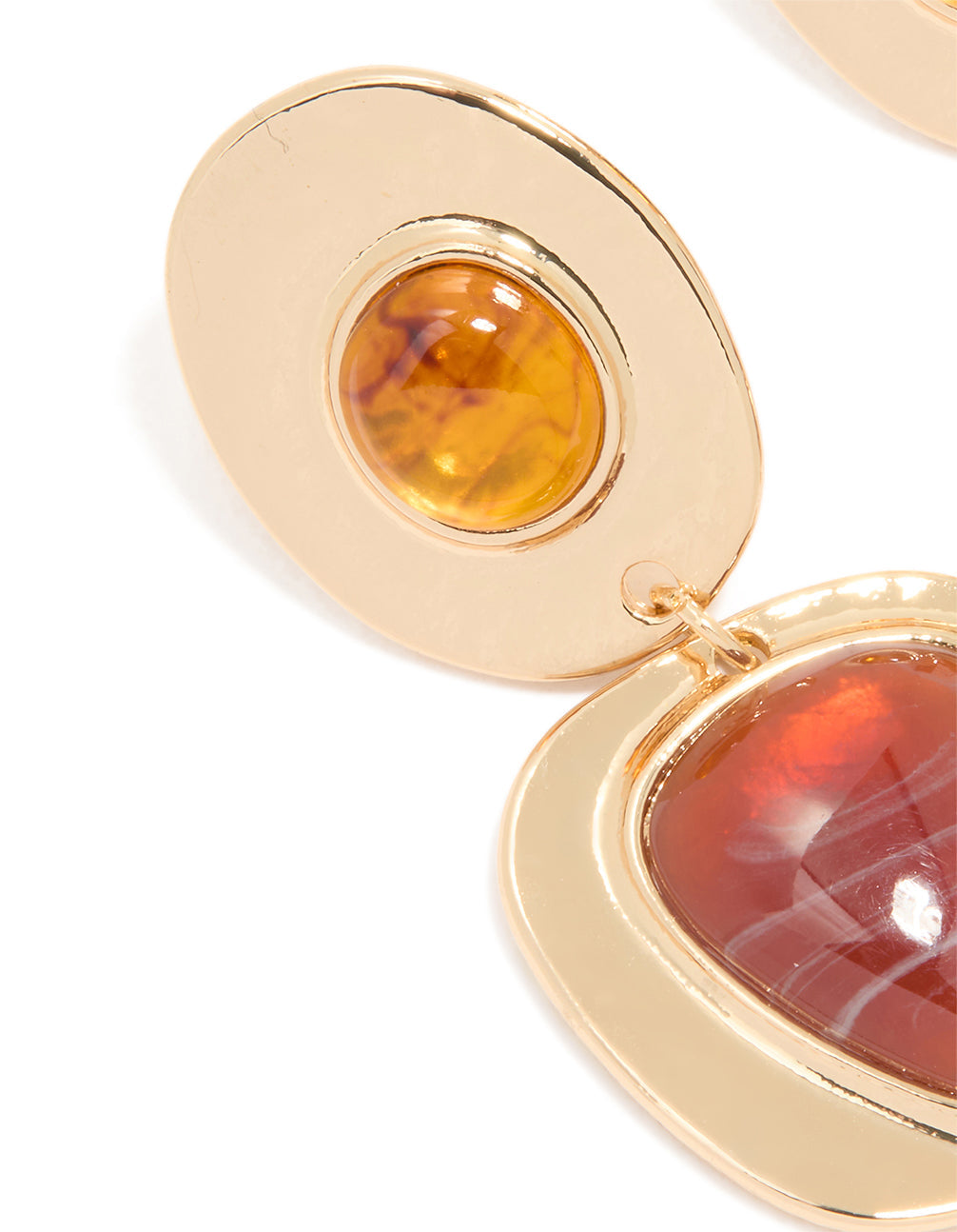 Gold Red & Orange Stone Drop Earrings