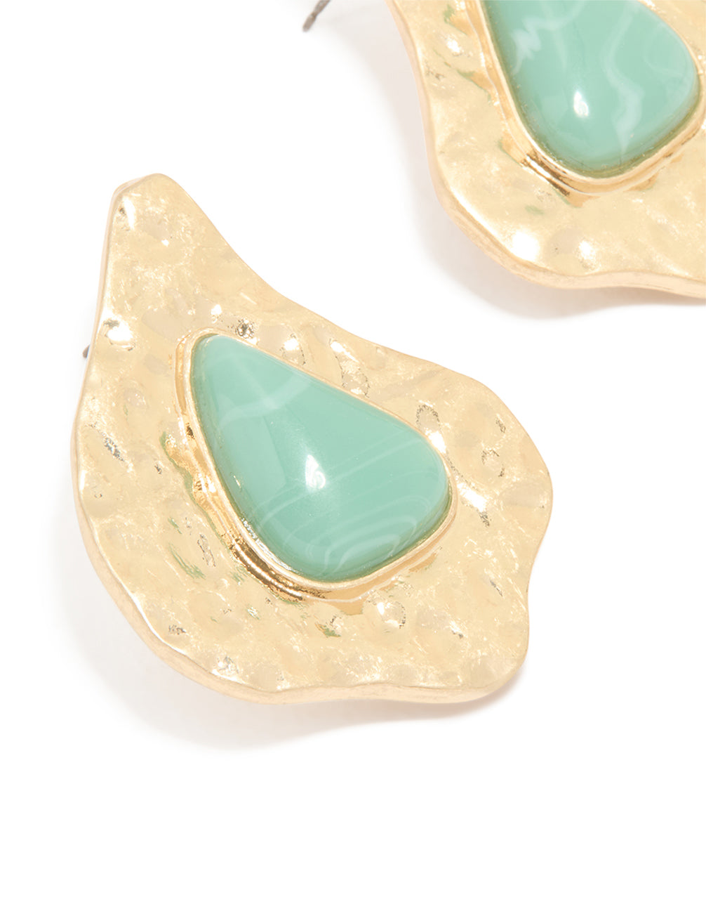 Antique Gold Aqua Beaded Textured Drop Earrings