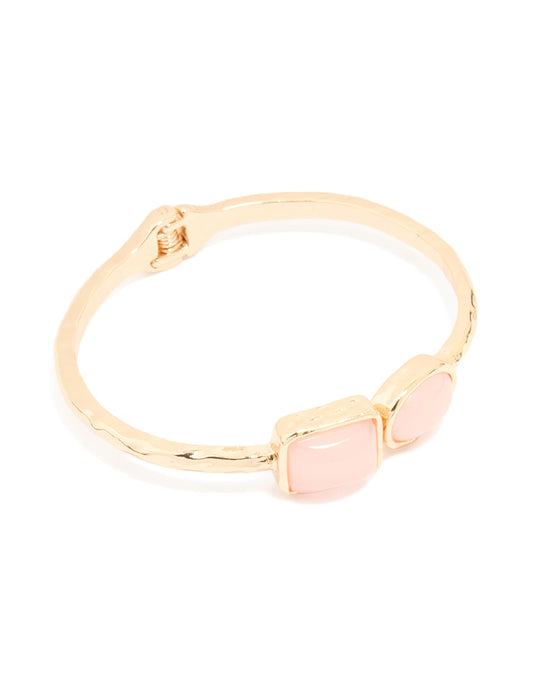 Gold Resin Stone Hinged Bangle