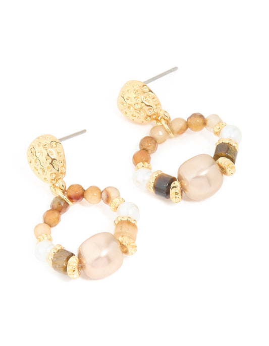 Gold Plated Pearl & Beaded Molten Drop Earrings