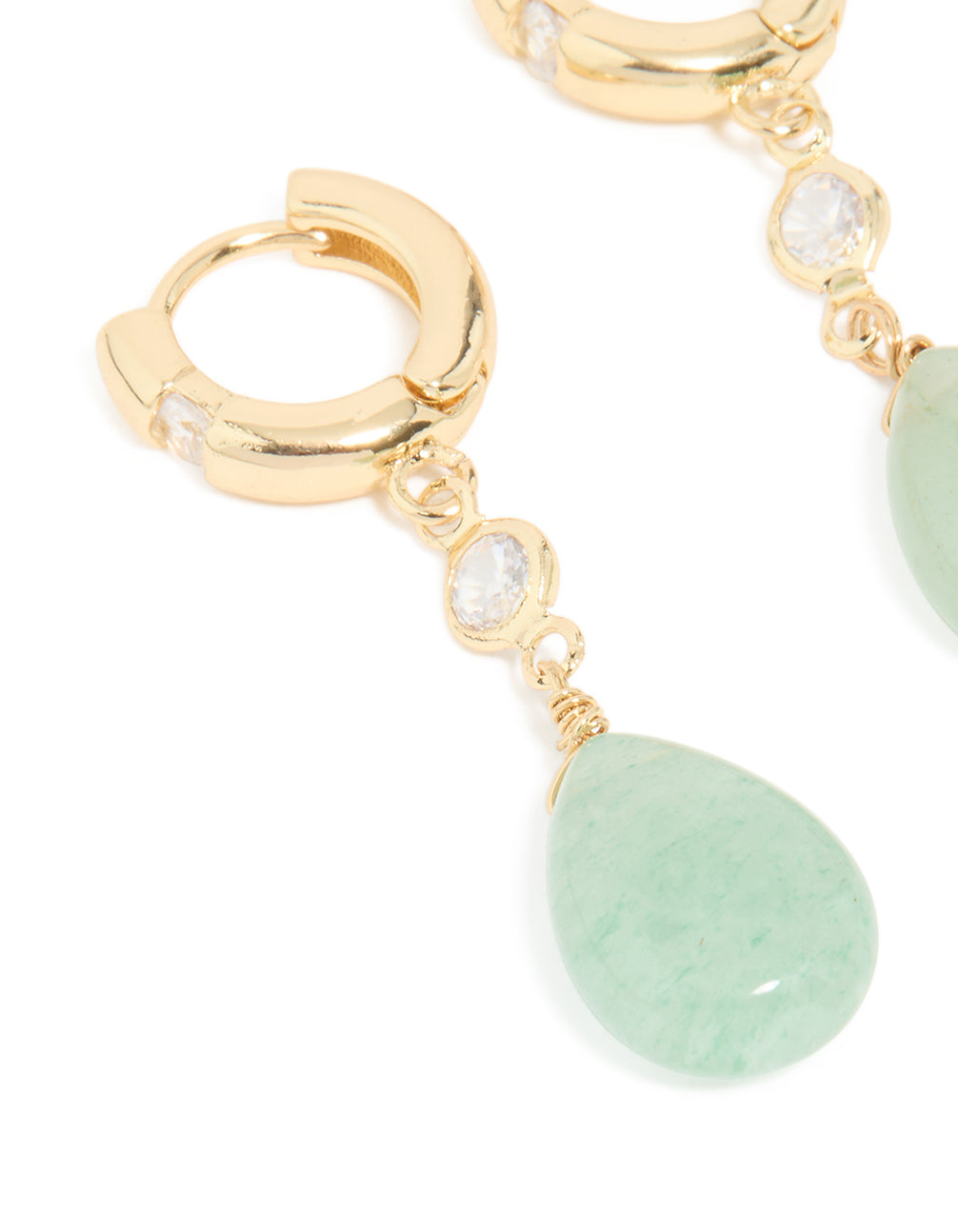 Gold Plated Green Semi Precious Stone Cubic Zirconia Teardrop Earrings