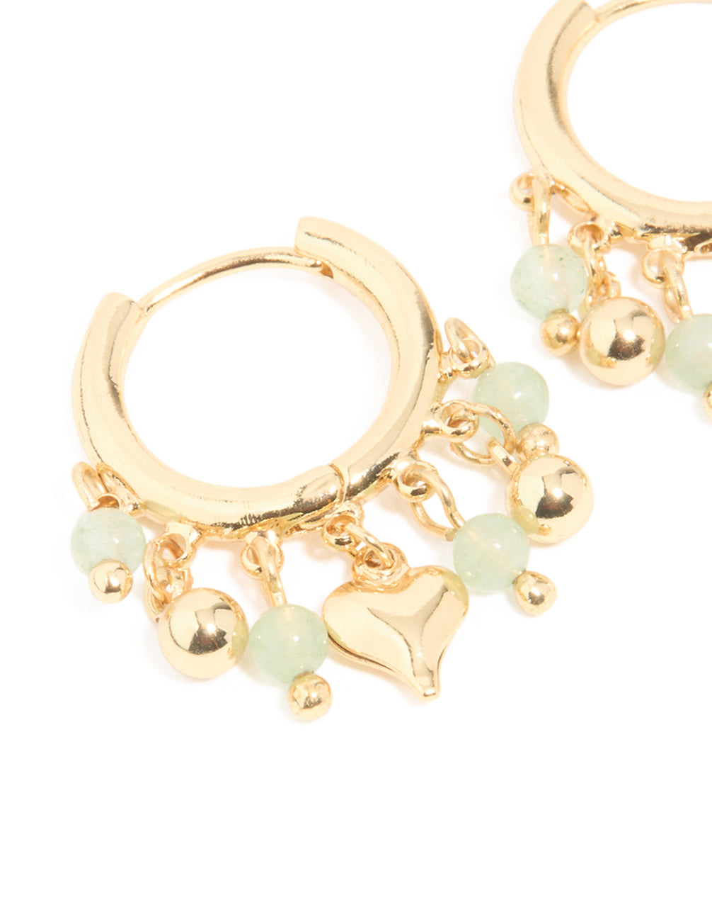 Gold Plated Green Semi Precious Stone Heart Drop Huggie Earrings