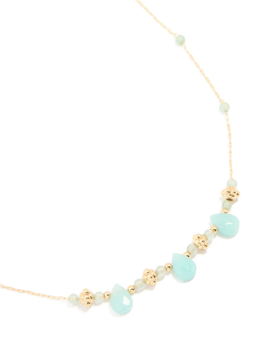 Gold Plated Mixed Blue Semi Precious Stone Teardrop Necklace