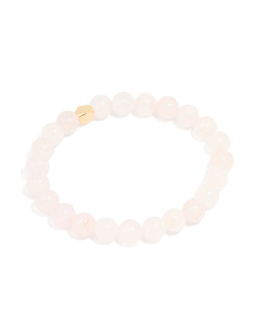 Gold Plated Round Rose Quartz Stretch Bracelet