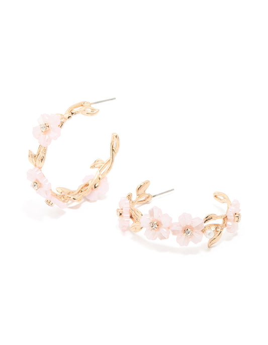 Gold Pink Acrylic Mini Flower Hoop Earrings