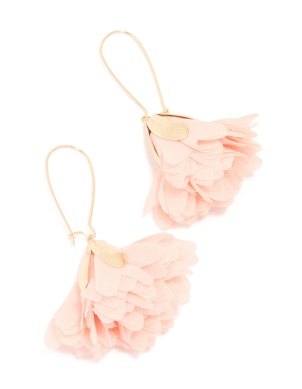 Gold Pink Fabric Flower Drop Earrings