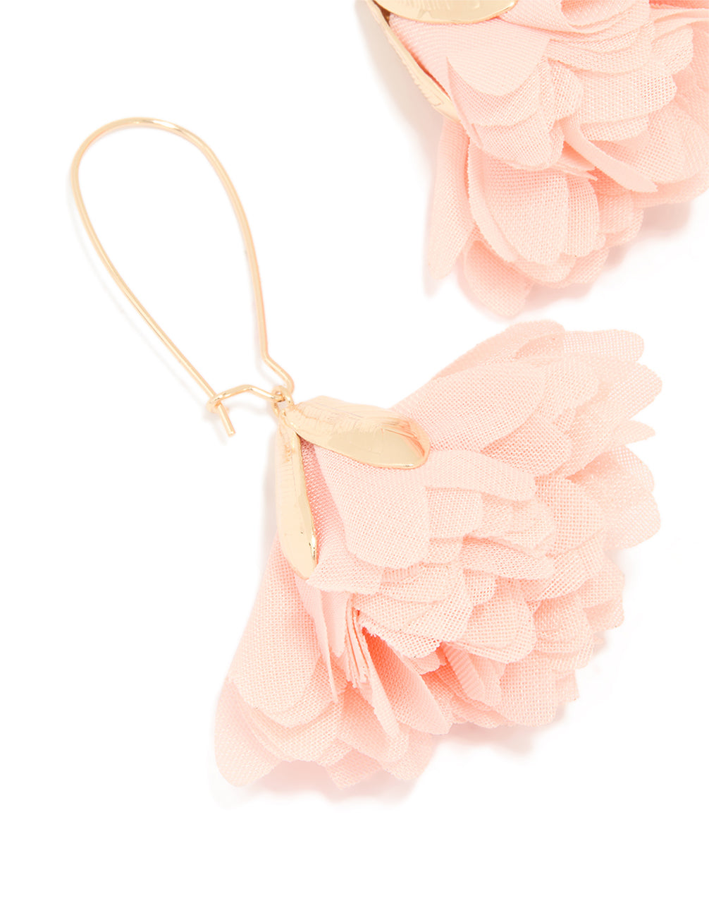 Gold Pink Fabric Flower Drop Earrings