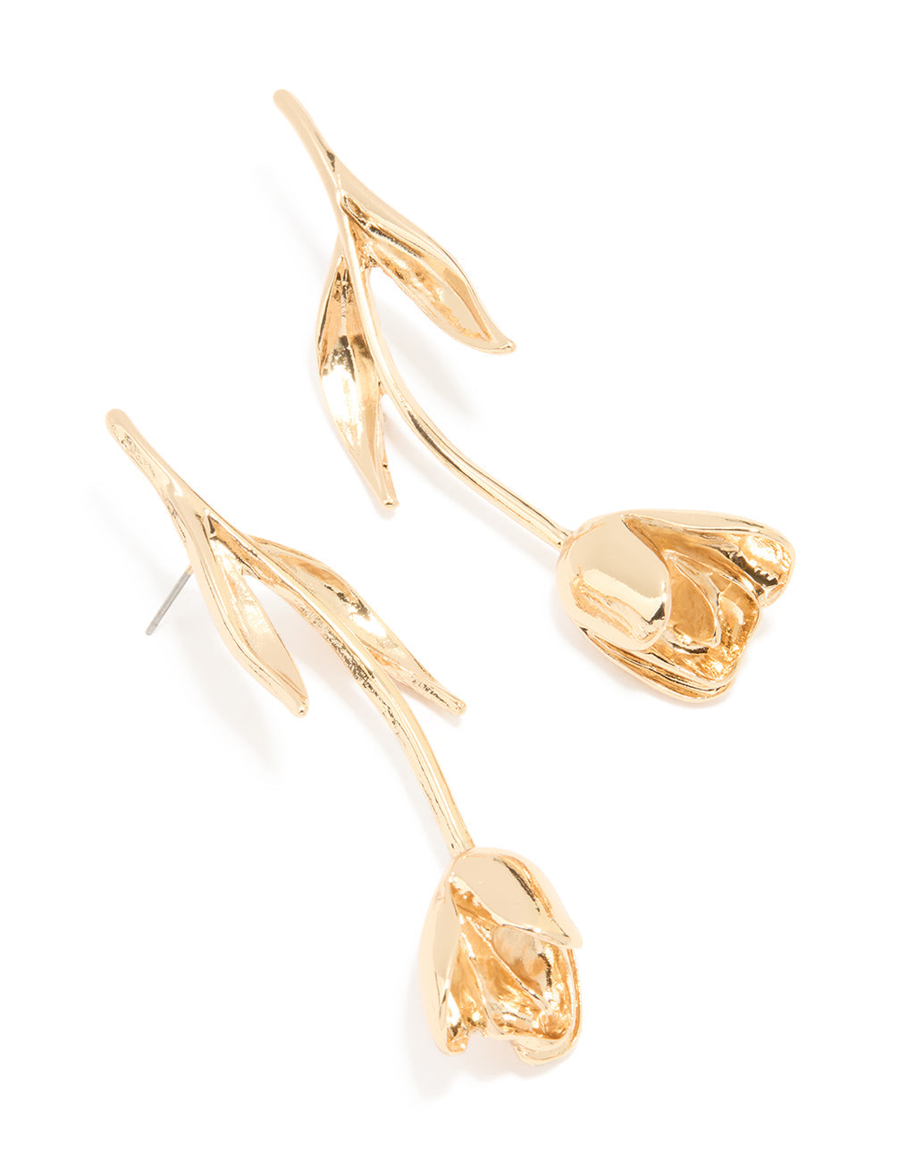 Gold Long Statement Flower Earrings