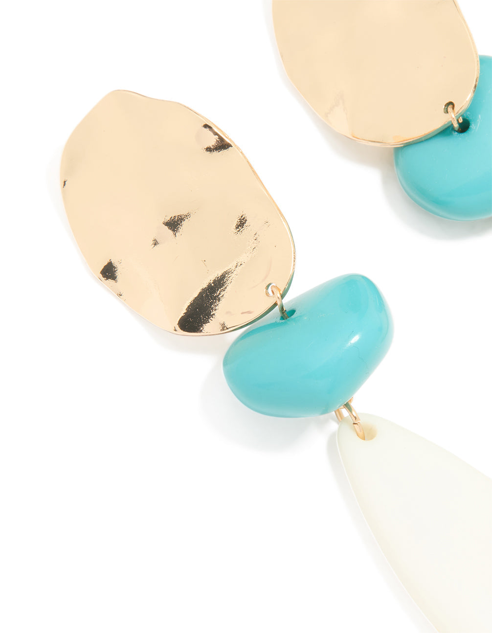 Gold White & Blue Stone Organic Large Drop Earrings