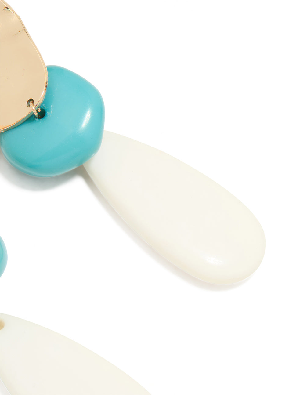 Gold White & Blue Stone Organic Large Drop Earrings