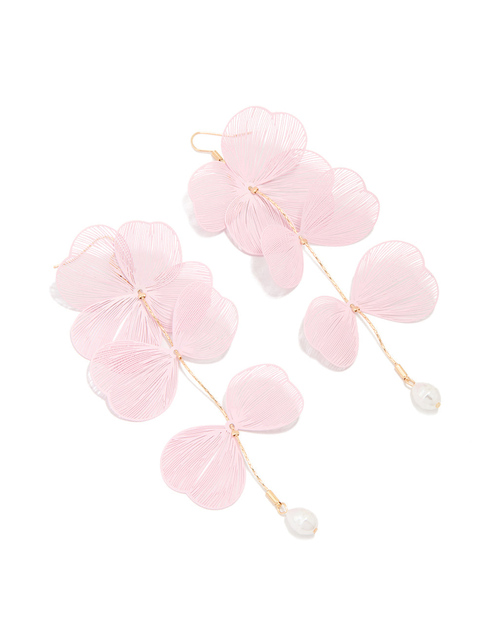 Pink Coated Metal Laser Cut Floral Drop Earrings