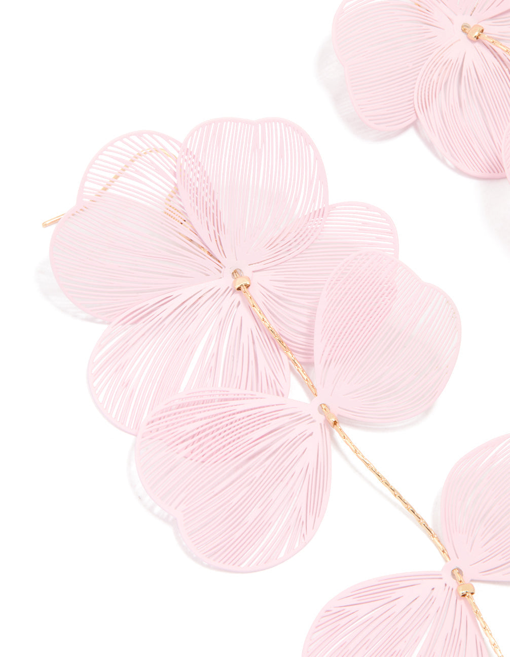 Pink Coated Metal Laser Cut Floral Drop Earrings