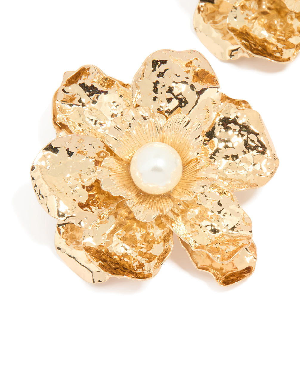Gold Pearl Center Organic Flower Earrings