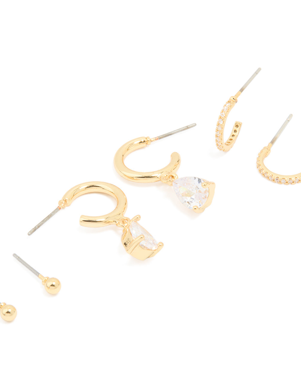 Gold Plated Cubic Zirconia Dainty Stud & Huggie Earrings 4-Pack